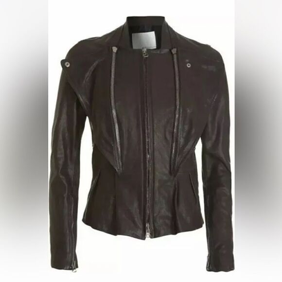 3.1 Phillip Lim Black Leather Peplum Remble Lapel Motorcycle Biker Jacket sz 0 - Picture 1 of 16